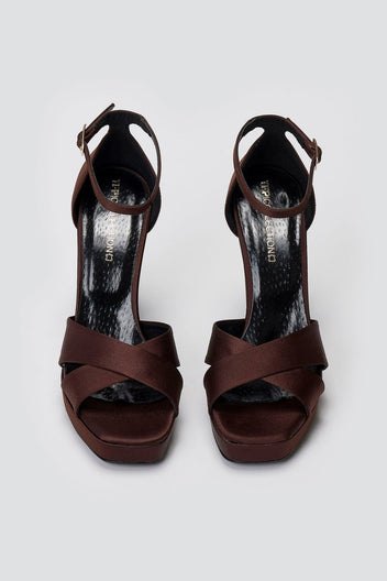 TFP Platform Sandals - Brown Satin - thefashionproject.gr - TFP