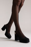 TFP Platform Slingback Pumps - Black Suede - thefashionproject.gr - TFP