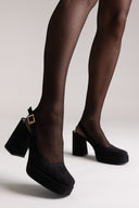 TFP Platform Slingback Pumps - Black Suede - thefashionproject.gr - TFP