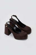 TFP Platform Slingback Pumps - Brown Suede - thefashionproject.gr - TFP