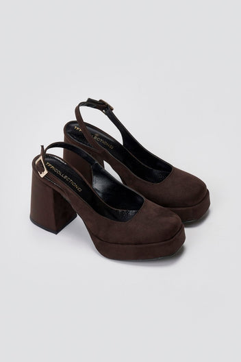 TFP Platform Slingback Pumps - Brown Suede - thefashionproject.gr - TFP