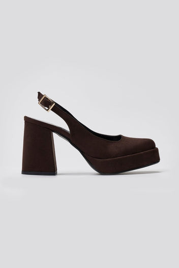 TFP Platform Slingback Pumps - Brown Suede - thefashionproject.gr - TFP