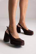 TFP Platform Slingback Pumps - Brown Suede - thefashionproject.gr - TFP