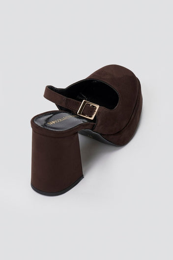 TFP Platform Slingback Pumps - Brown Suede - thefashionproject.gr - TFP