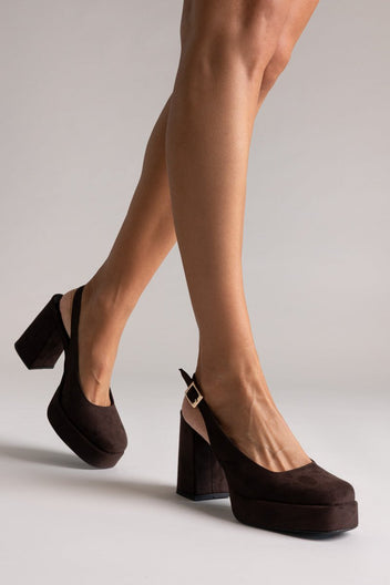 TFP Platform Slingback Pumps - Brown Suede - thefashionproject.gr - TFP