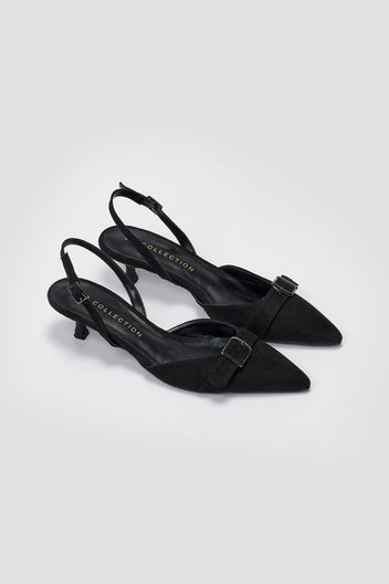 TFP Pointed Slingback Pumps with Kitten Heel - Black Suede - thefashionproject.gr - TFP