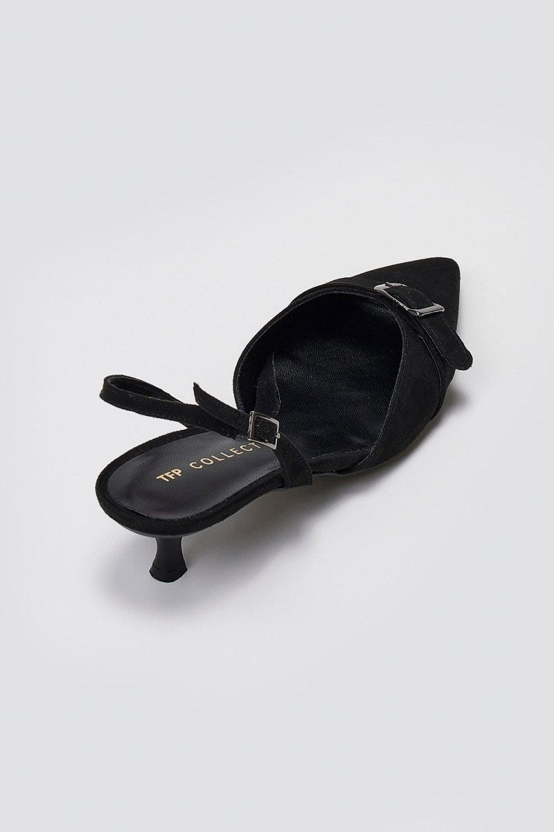 TFP Pointed Slingback Pumps with Kitten Heel - Black Suede - thefashionproject.gr - TFP