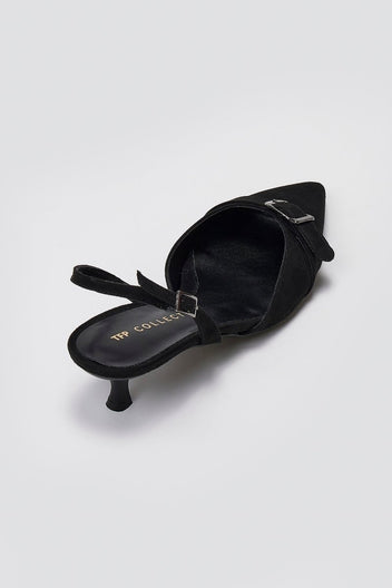 TFP Pointed Slingback Pumps with Kitten Heel - Black Suede - thefashionproject.gr - TFP