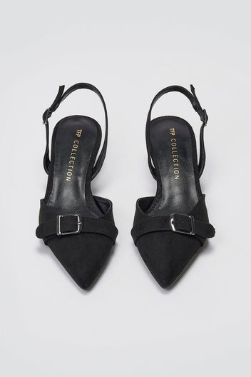 TFP Pointed Slingback Pumps with Kitten Heel - Black Suede - thefashionproject.gr - TFP