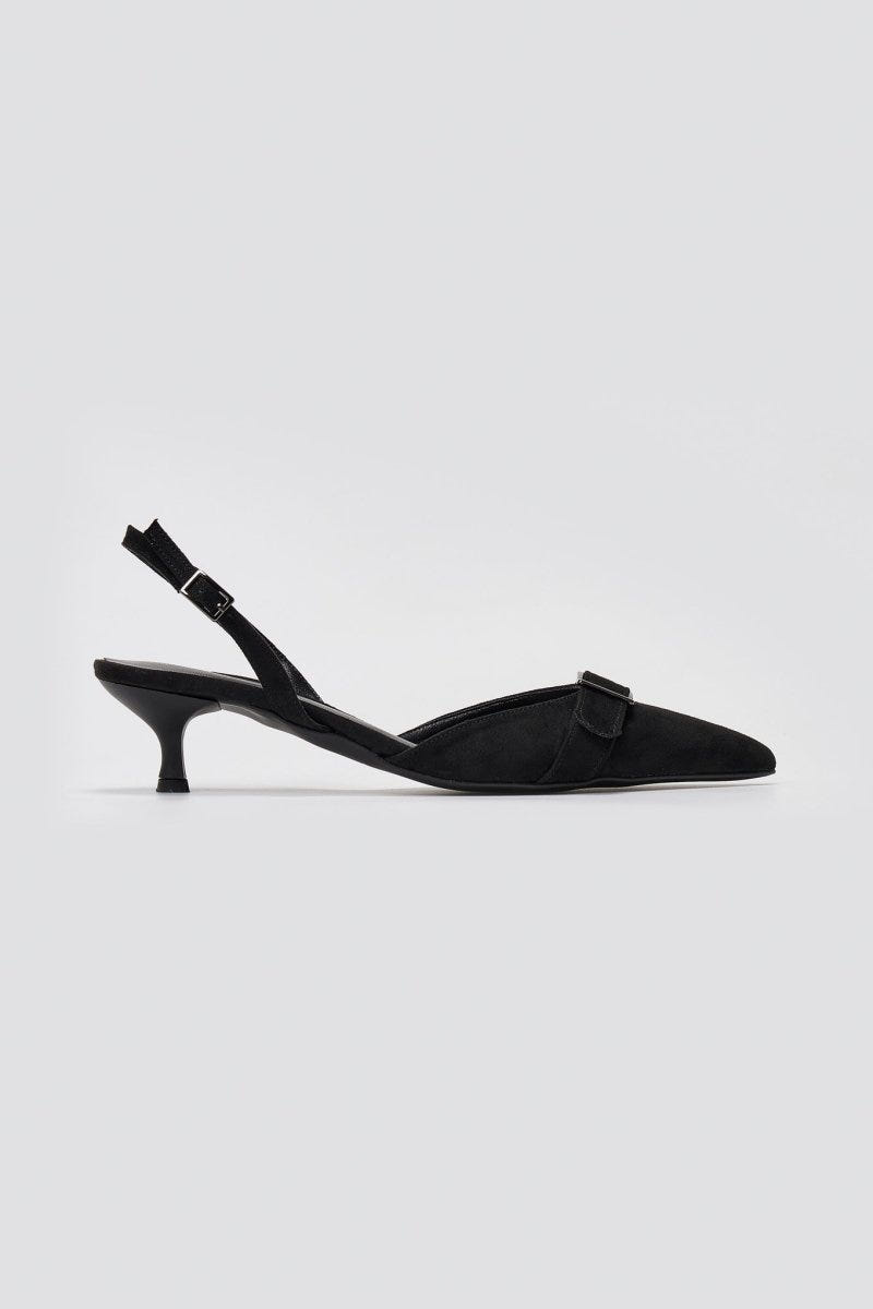 TFP Pointed Slingback Pumps with Kitten Heel - Black Suede - thefashionproject.gr - TFP