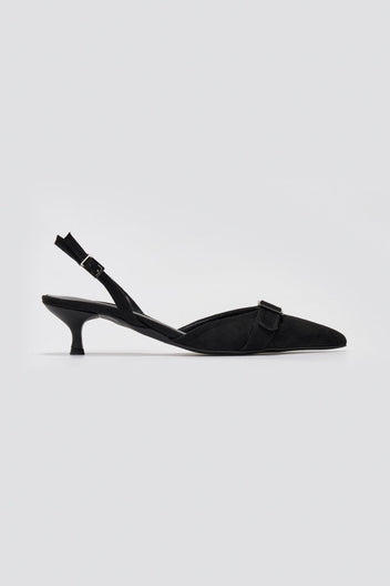 TFP Pointed Slingback Pumps with Kitten Heel - Black Suede - thefashionproject.gr - TFP