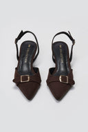 TFP Pointed Slingback Pumps with Kitten Heel - Brown Suede - thefashionproject.gr - TFP