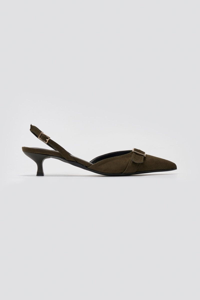 TFP Pointed Slingback Pumps with Kitten Heel - Brown Suede - thefashionproject.gr - TFP