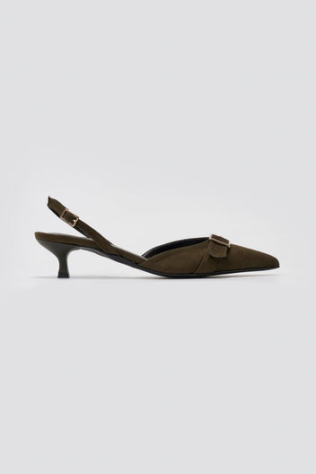 TFP Pointed Slingback Pumps with Kitten Heel - Brown Suede - thefashionproject.gr - TFP