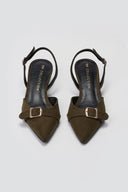 TFP Pointed Slingback Pumps with Kitten Heel - Olive Suede - thefashionproject.gr - TFP