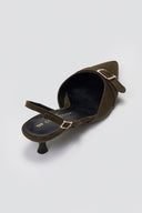 TFP Pointed Slingback Pumps with Kitten Heel - Olive Suede - thefashionproject.gr - TFP