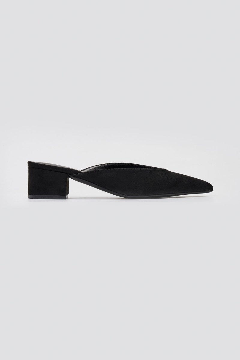 TFP Pointed Suede Mules with Block Heel - Black Suede - thefashionproject.gr - TFP