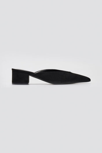 TFP Pointed Suede Mules with Block Heel - Black Suede - thefashionproject.gr - TFP