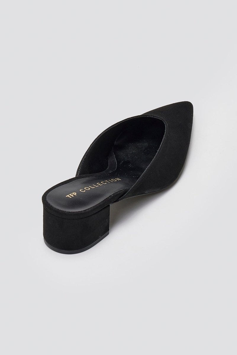 TFP Pointed Suede Mules with Block Heel - Black Suede - thefashionproject.gr - TFP
