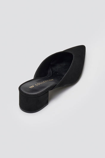 TFP Pointed Suede Mules with Block Heel - Black Suede - thefashionproject.gr - TFP