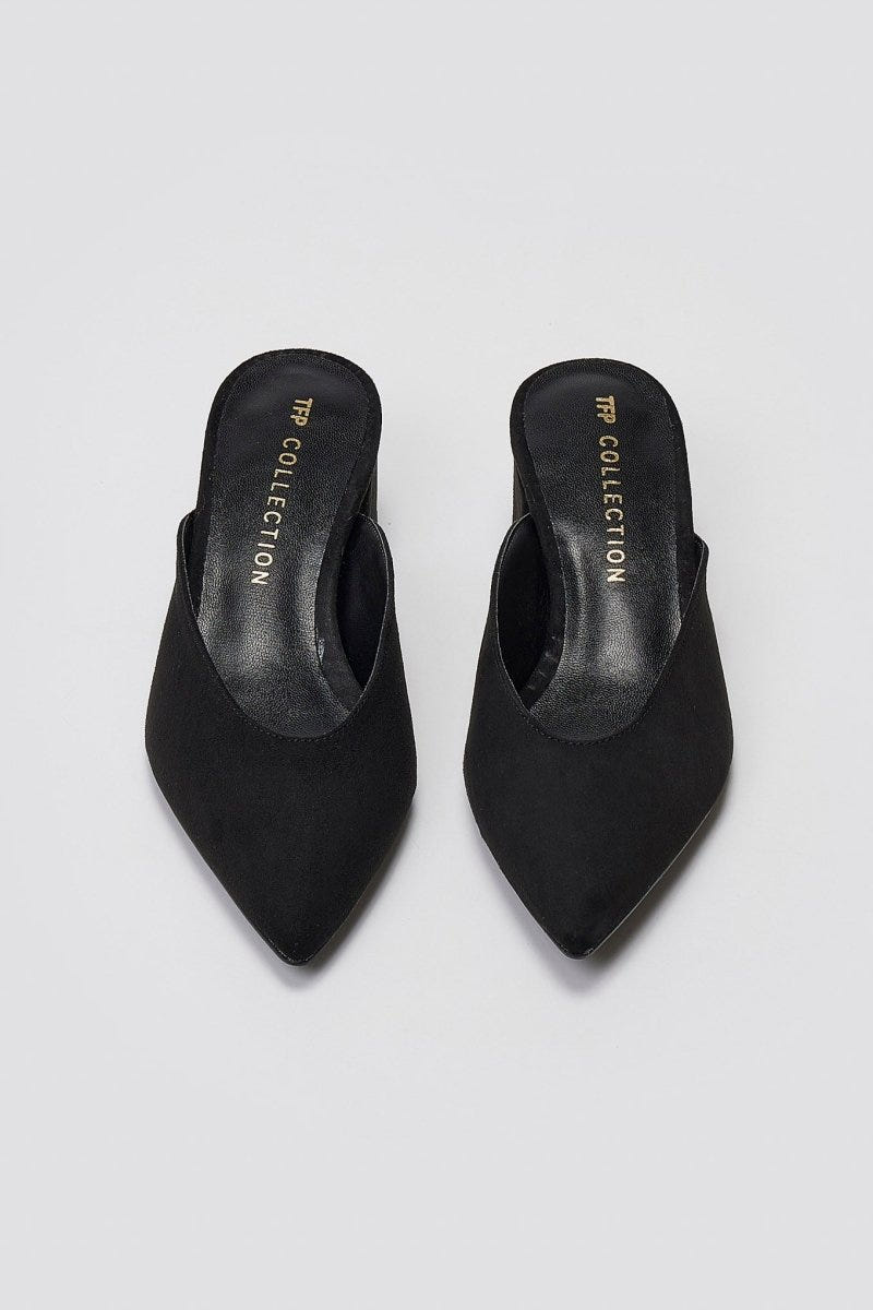 TFP Pointed Suede Mules with Block Heel - Black Suede - thefashionproject.gr - TFP