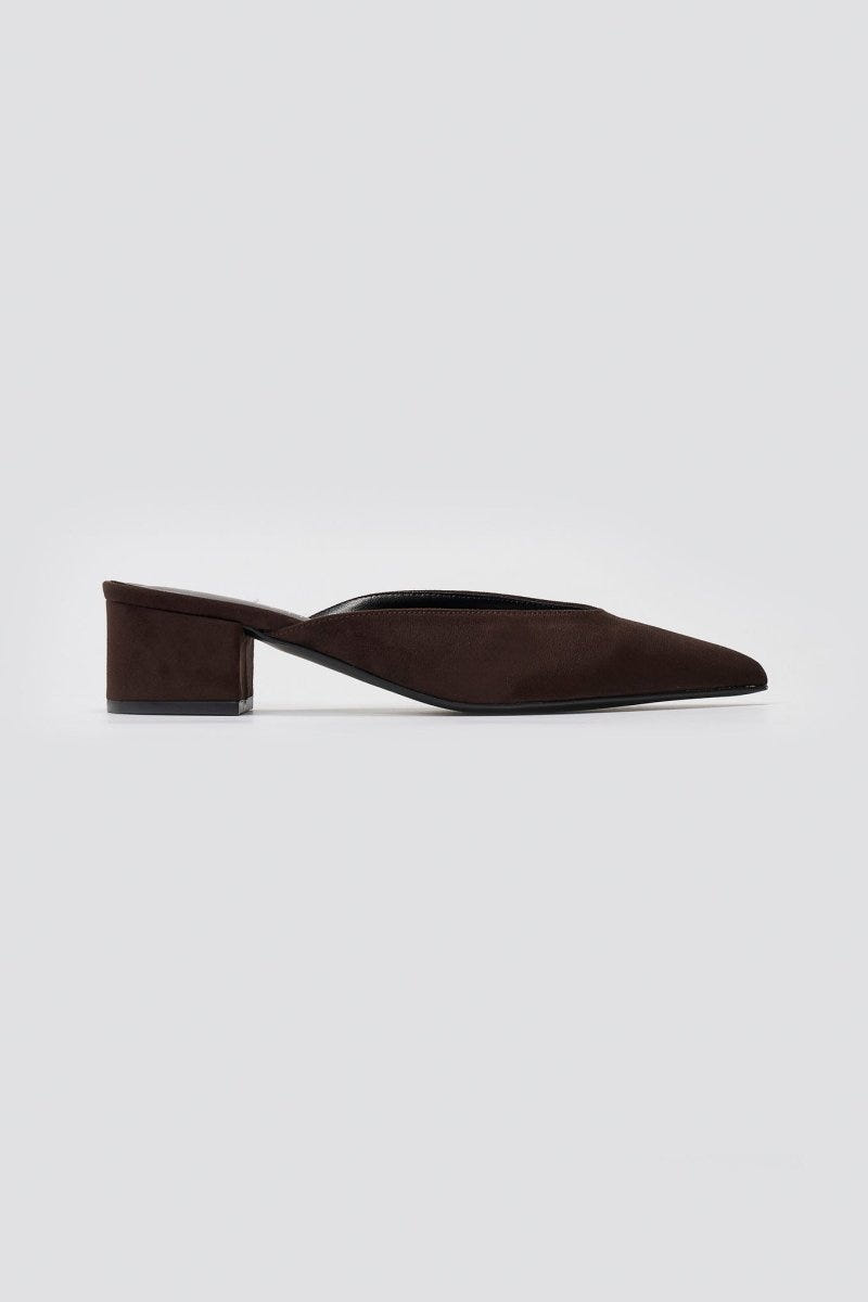 TFP Pointed Suede Mules with Block Heel - Brown Suede - thefashionproject.gr - TFP