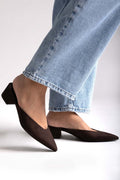 TFP Pointed Suede Mules with Block Heel - Brown Suede - thefashionproject.gr - TFP