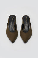 TFP Pointed Suede Mules with Block Heel - Olive Suede - thefashionproject.gr - TFP