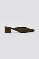 TFP Pointed Suede Mules with Block Heel - Olive Suede - thefashionproject.gr - TFP