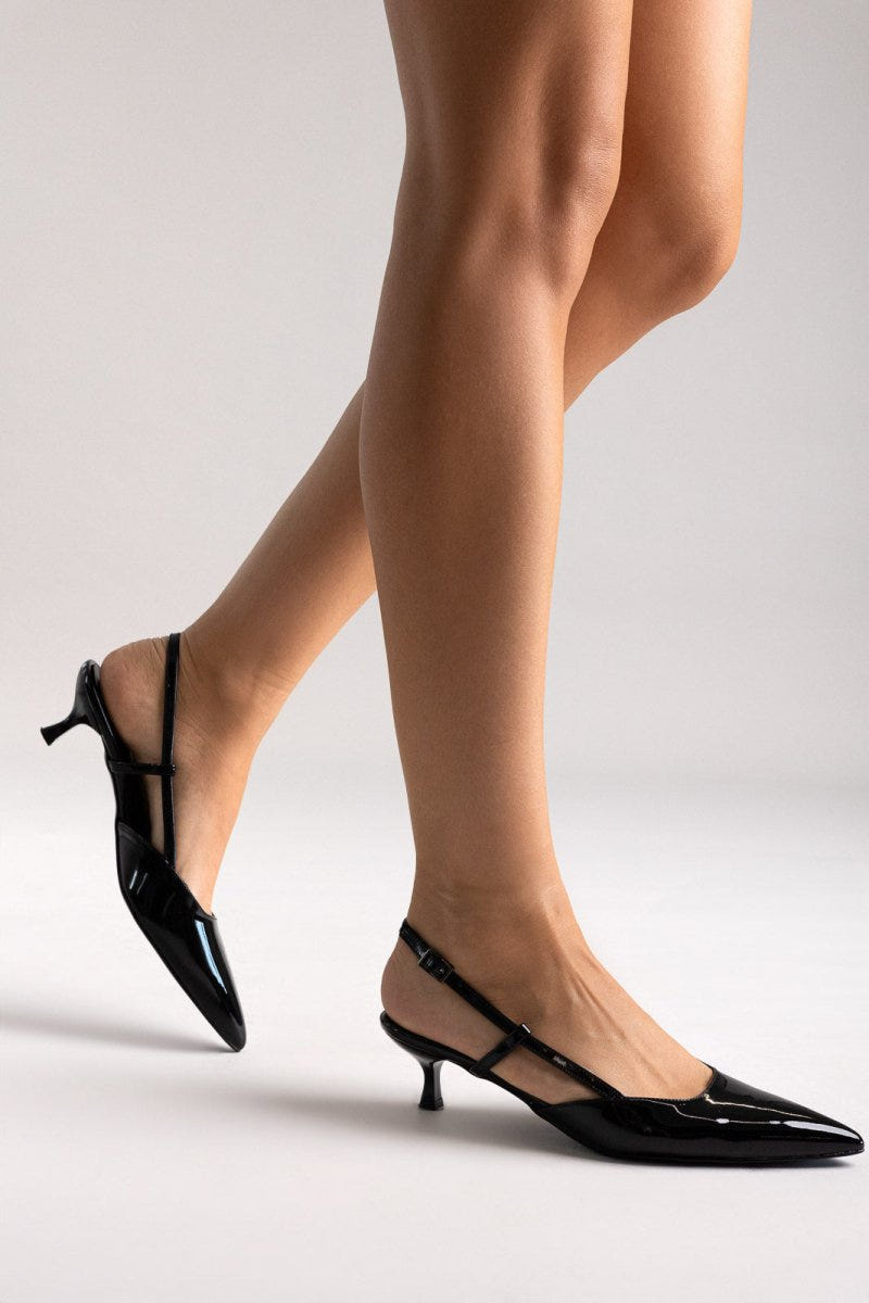TFP Slingback Pointed Toe Pumps - Black Patent - thefashionproject.gr - TFP
