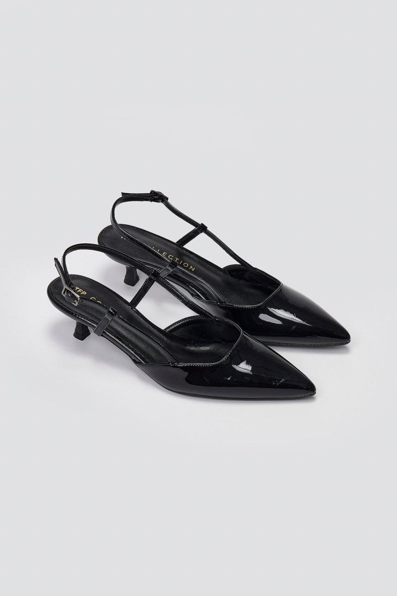 TFP Slingback Pointed Toe Pumps - Black Patent - thefashionproject.gr - TFP