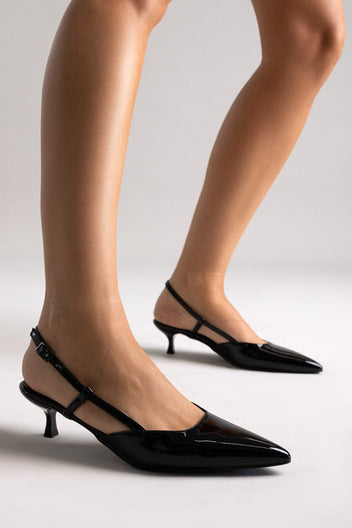 TFP Slingback Pointed Toe Pumps - Black Patent - thefashionproject.gr - TFP