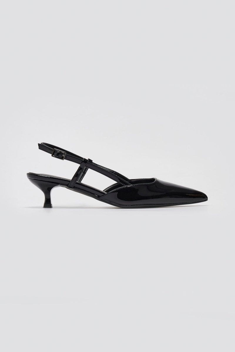 TFP Slingback Pointed Toe Pumps - Black Patent - thefashionproject.gr - TFP