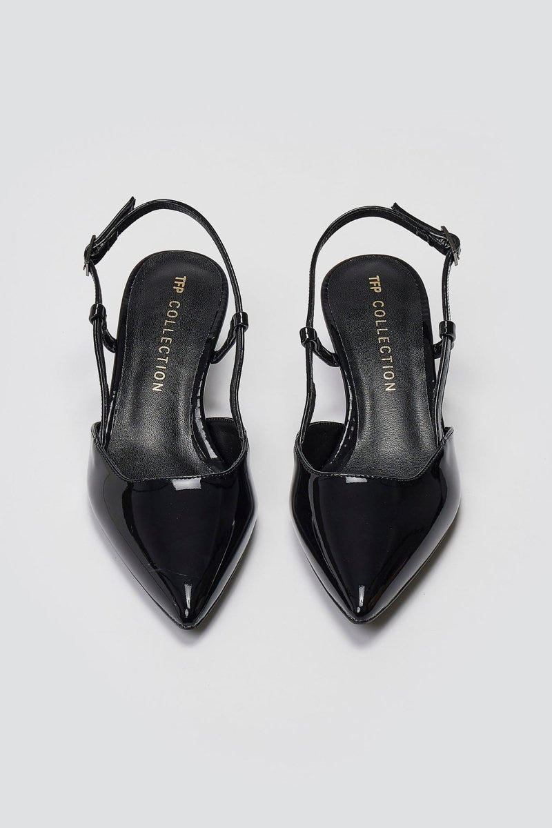 TFP Slingback Pointed Toe Pumps - Black Patent - thefashionproject.gr - TFP