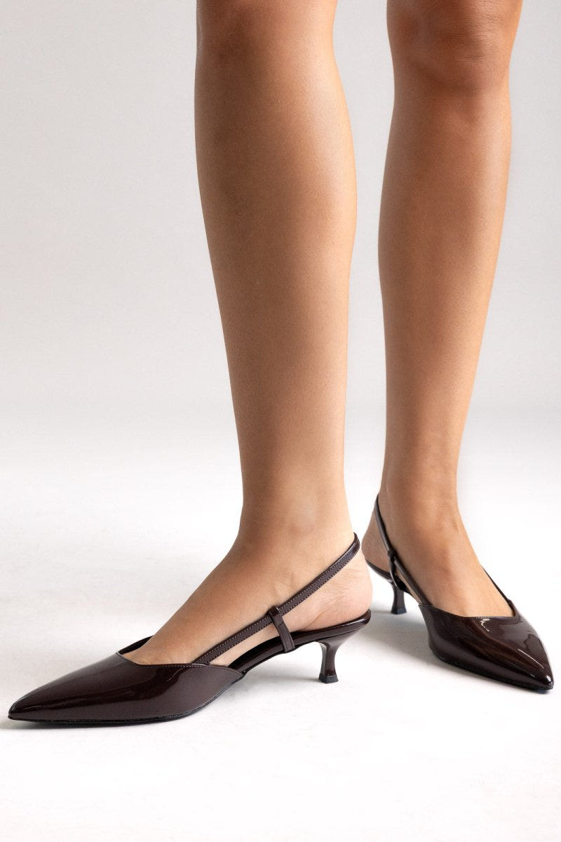 TFP Slingback Pointed Toe Pumps - Brown Patent - thefashionproject.gr - TFP