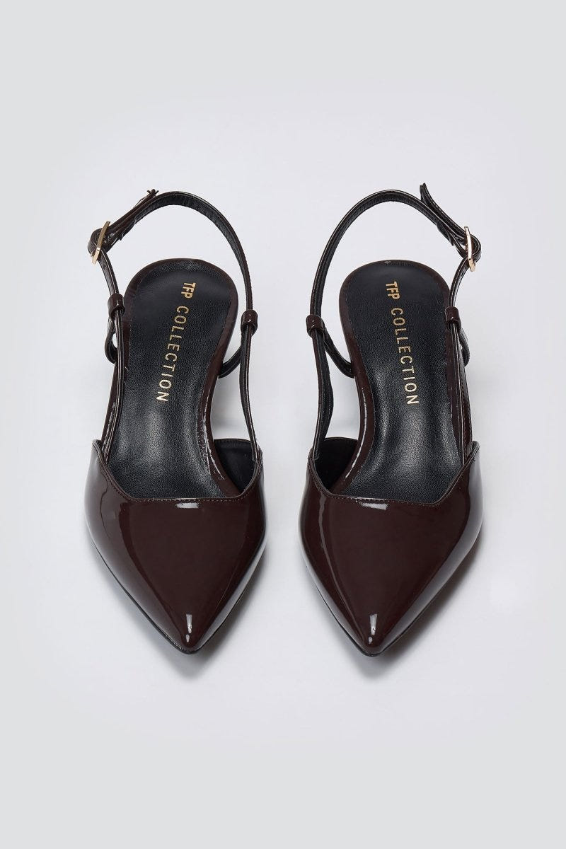 TFP Slingback Pointed Toe Pumps - Brown Patent - thefashionproject.gr - TFP