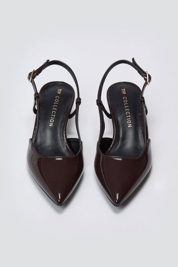 TFP Slingback Pointed Toe Pumps - Brown Patent - thefashionproject.gr - TFP