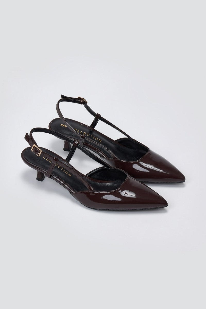 TFP Slingback Pointed Toe Pumps - Brown Patent - thefashionproject.gr - TFP