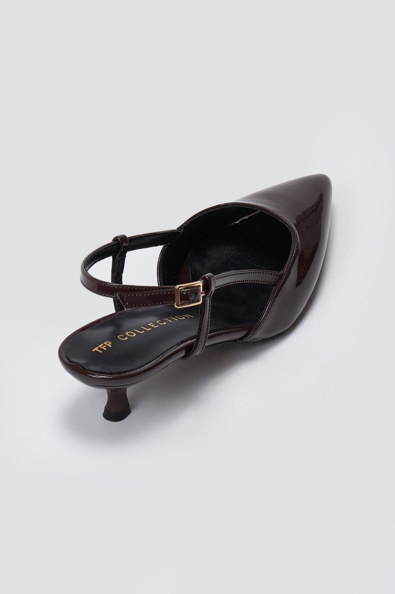 TFP Slingback Pointed Toe Pumps - Brown Patent - thefashionproject.gr - TFP