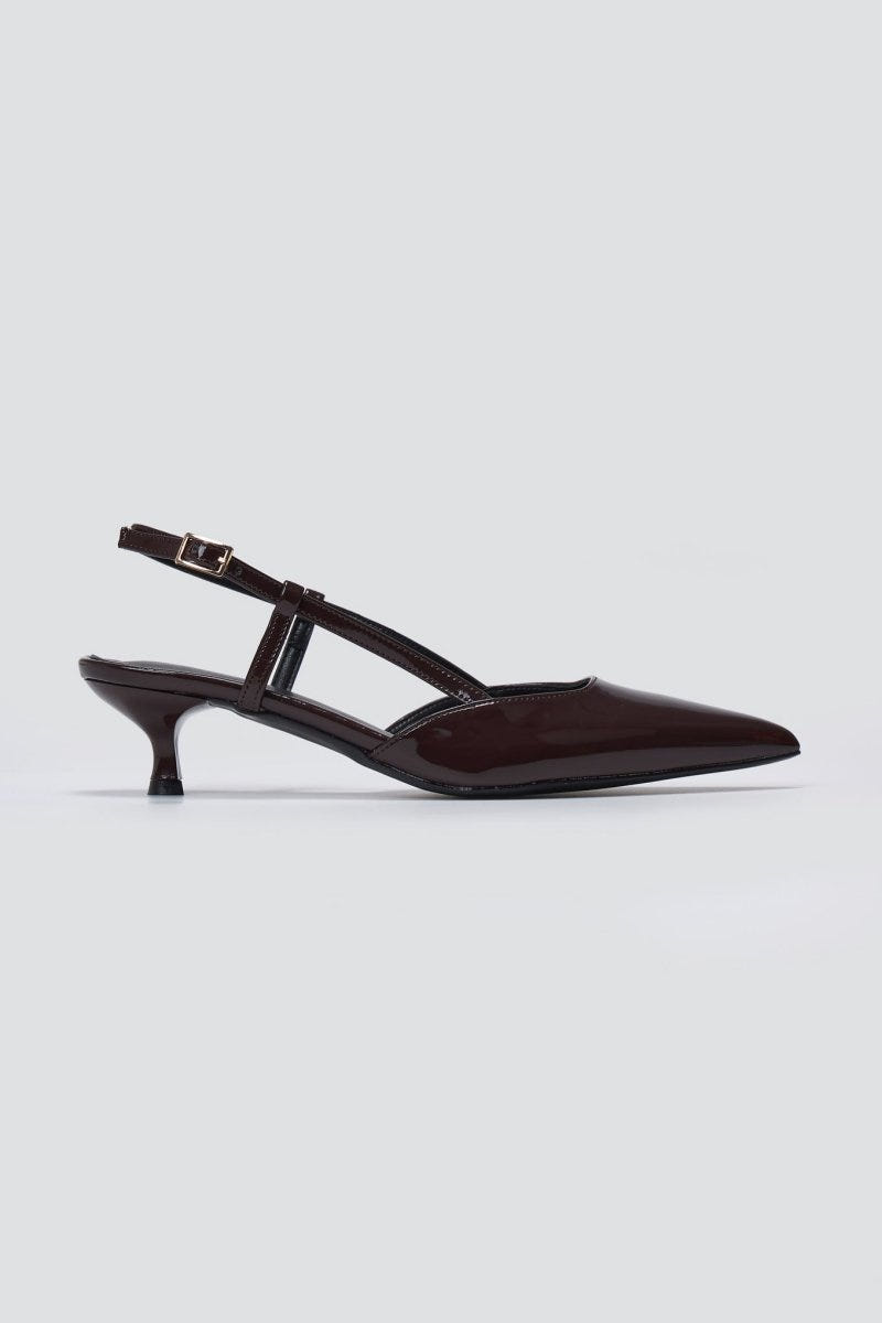 TFP Slingback Pointed Toe Pumps - Brown Patent - thefashionproject.gr - TFP