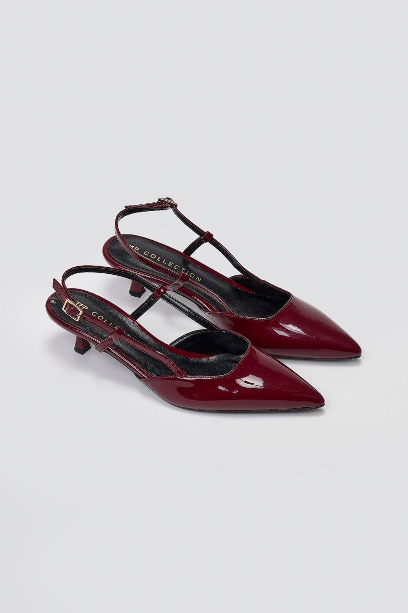 TFP Slingback Pointed Toe Pumps - Burgundy Patent - thefashionproject.gr - TFP