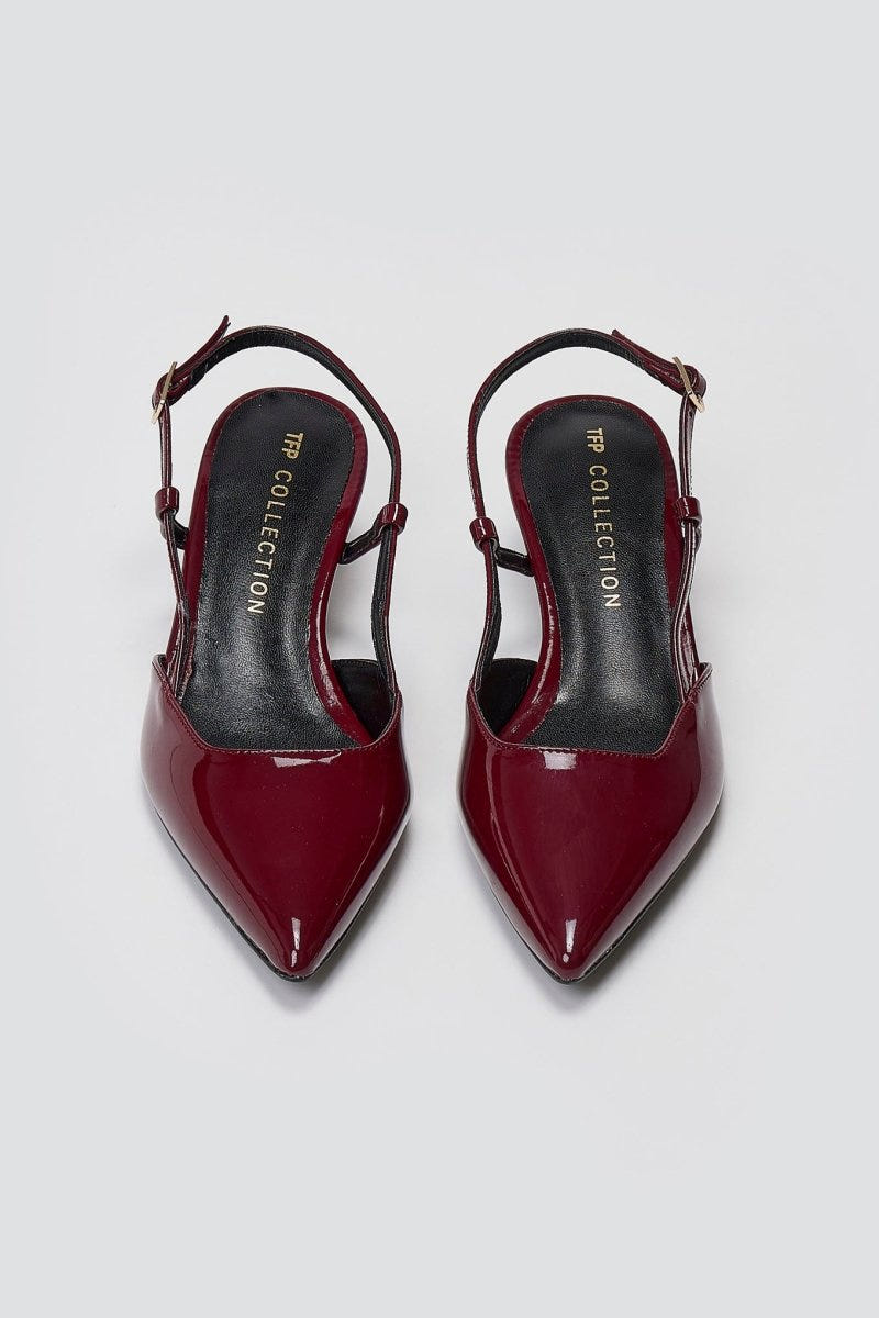 TFP - Slingback Pointed Toe Pumps - Burgundy Patent