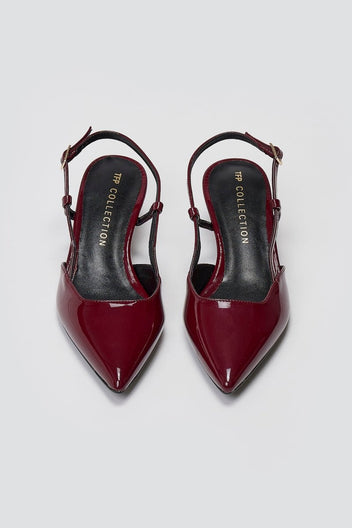 TFP - Slingback Pointed Toe Pumps - Burgundy Patent