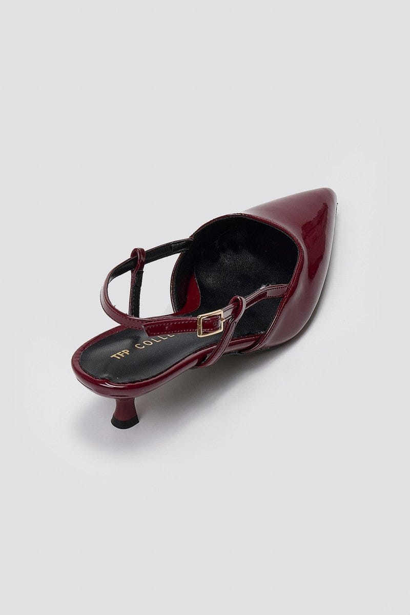 TFP Slingback Pointed Toe Pumps - Burgundy Patent - thefashionproject.gr - TFP