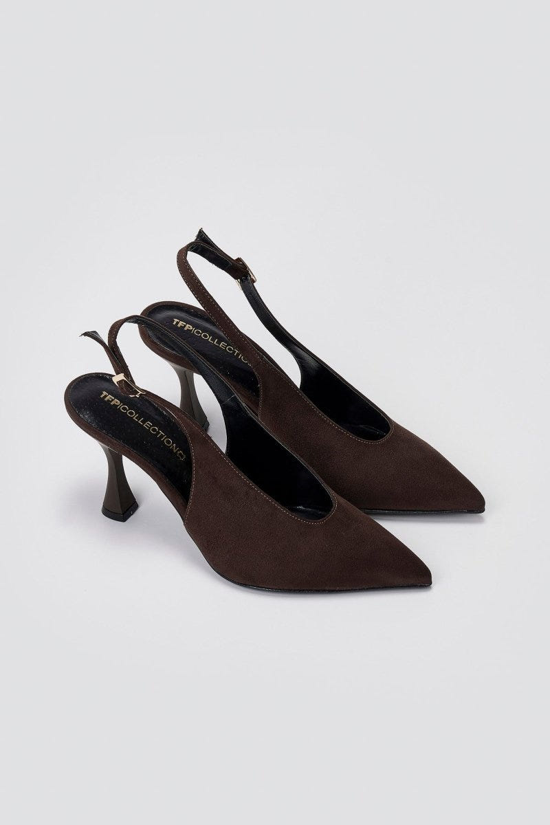 TFP Slingback Pumps - Brown Suede - thefashionproject.gr - TFP