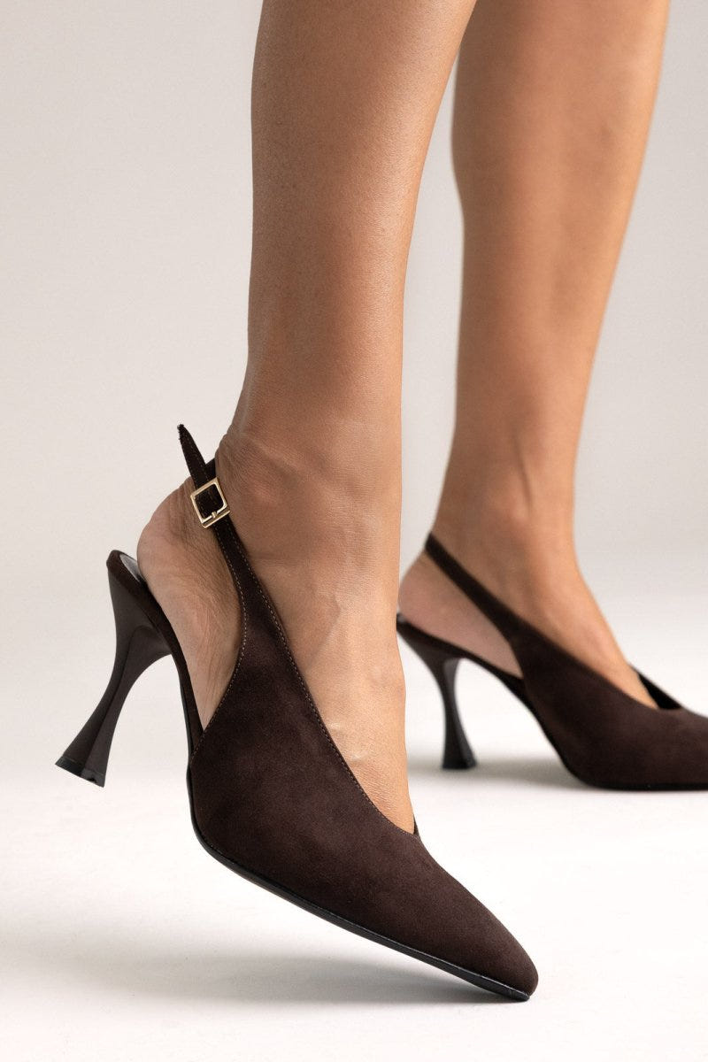 TFP Slingback Pumps - Brown Suede - thefashionproject.gr - TFP
