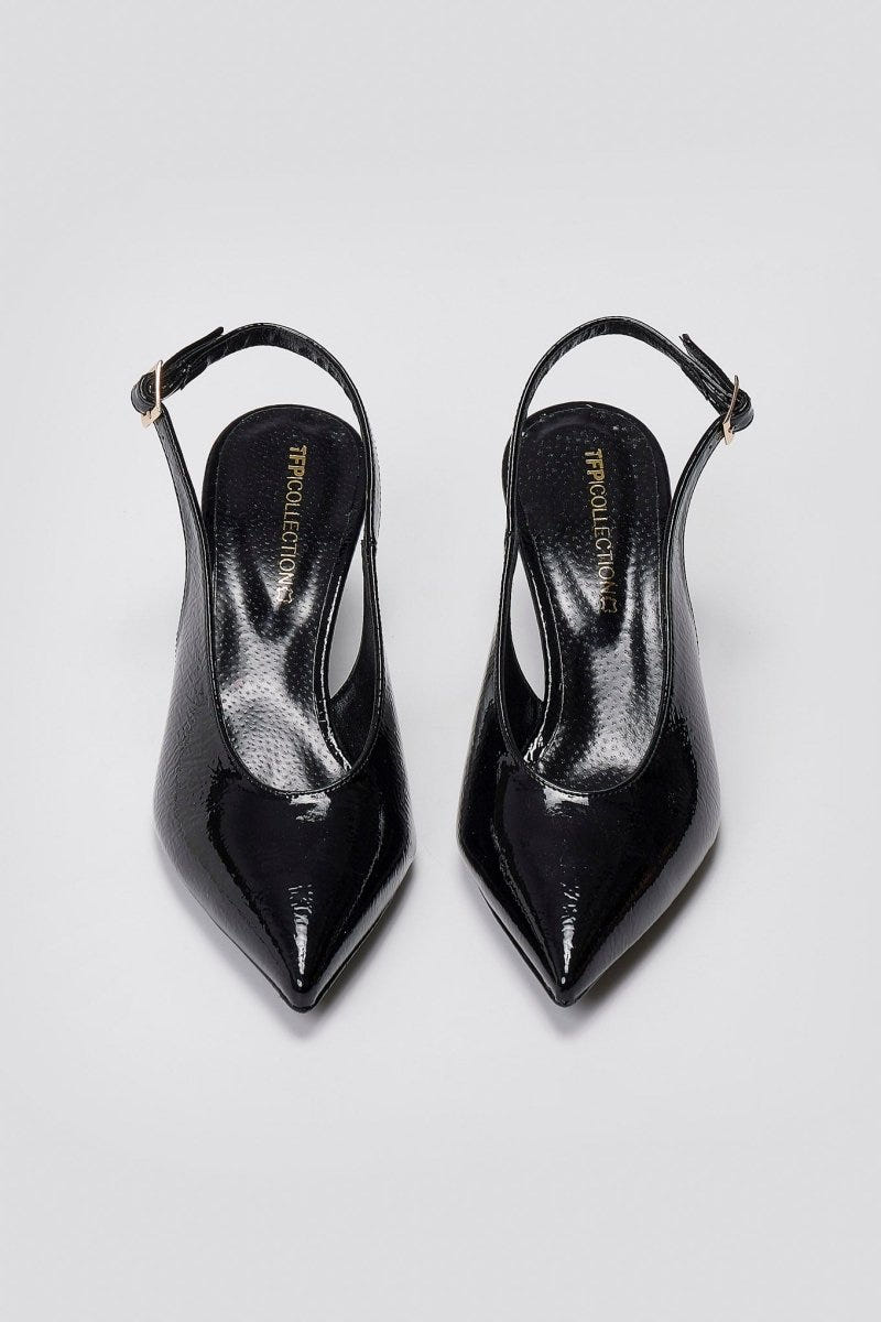 TFP Slingback Pumps Kitten Heel - Black Patent - thefashionproject.gr - TFP