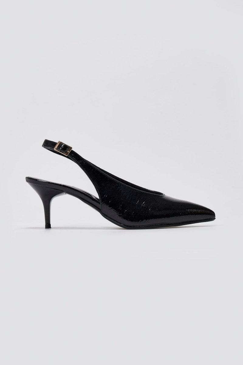 TFP Slingback Pumps Kitten Heel - Black Patent - thefashionproject.gr - TFP