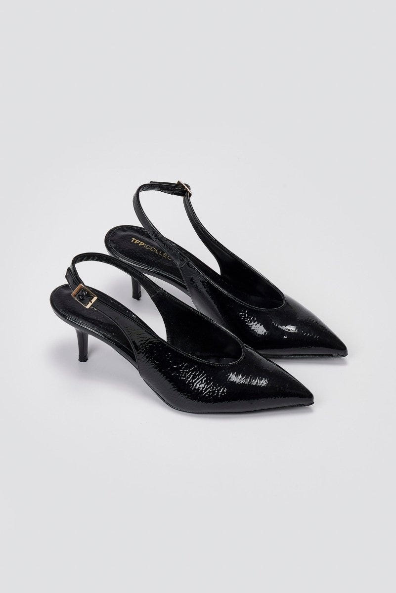 TFP Slingback Pumps Kitten Heel - Black Patent - thefashionproject.gr - TFP