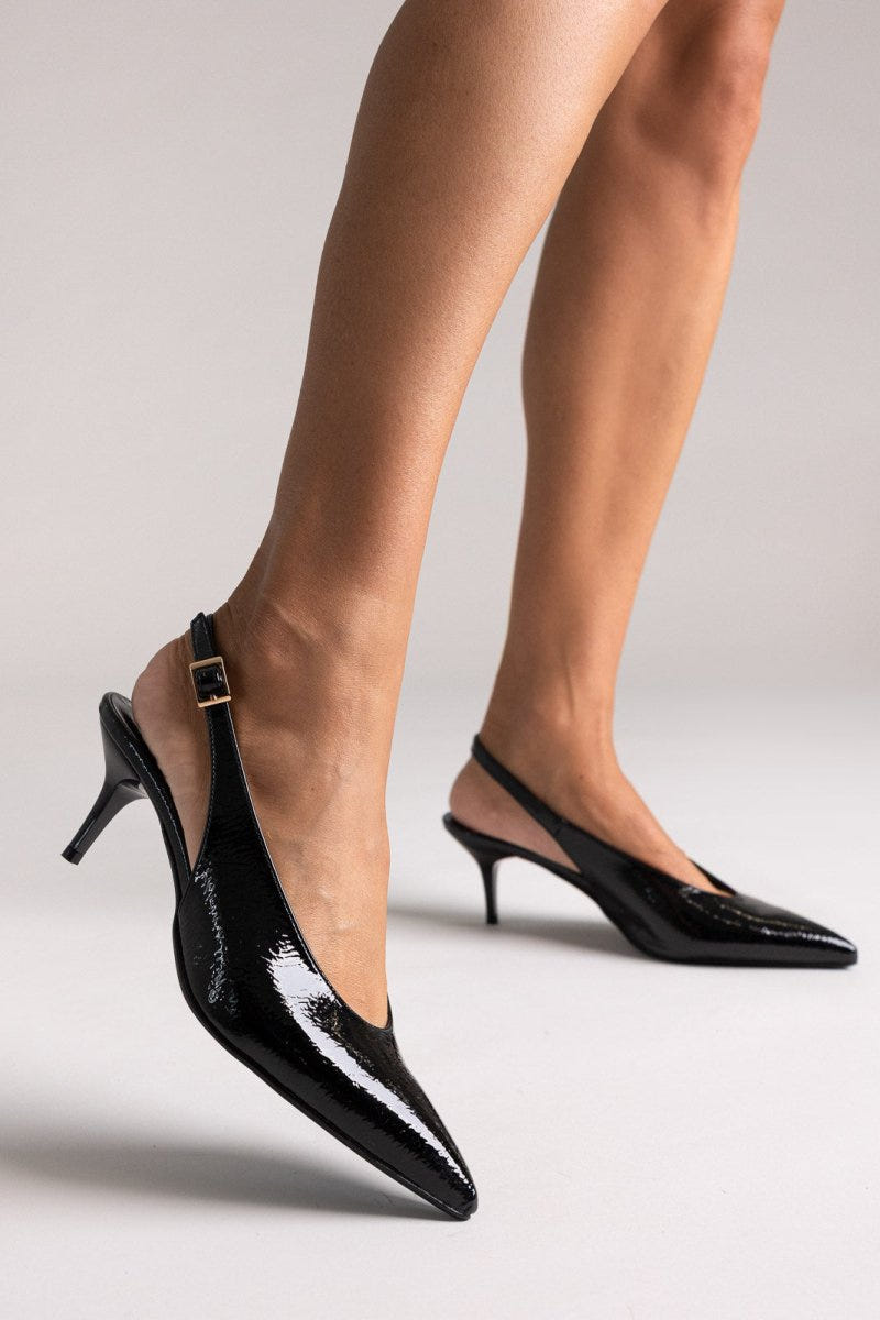 TFP Slingback Pumps Kitten Heel - Black Patent - thefashionproject.gr - TFP